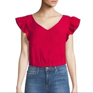 Club Monaco Red Ruffle Cap Sleev Crop Top
